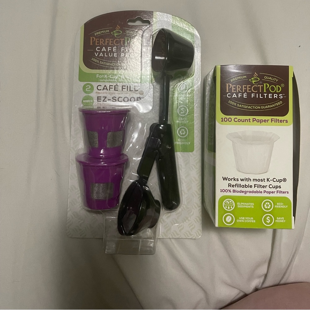 Coffee pod filters and scoop